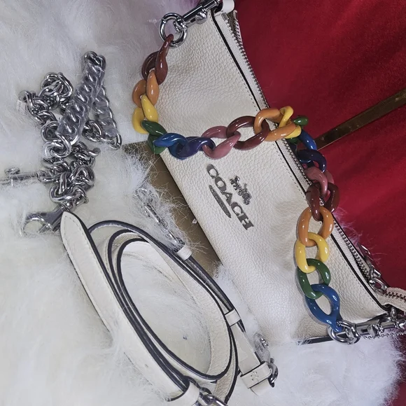 Coach Charlotte Shoulder Soft Leather Bag w/3 straps Rainbow/Silver/Leather - Picture 2 of 4